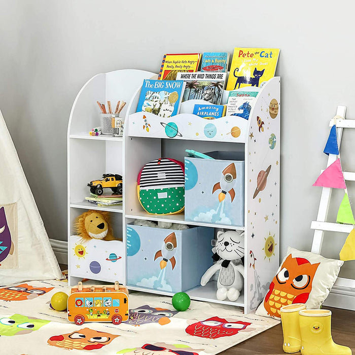 AUSLAUF SONGMICS | Toy und Book Organiser for Kids, Multi-Functional Storage Unit with 2 Storage Boxes, High Capacity, Universal Theme, for Playroom, Bedroom, Living Room, weiß GKR42WT
