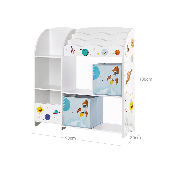 AUSLAUF SONGMICS | Toy und Book Organiser for Kids, Multi-Functional Storage Unit with 2 Storage Boxes, High Capacity, Universal Theme, for Playroom, Bedroom, Living Room, weiß GKR42WT