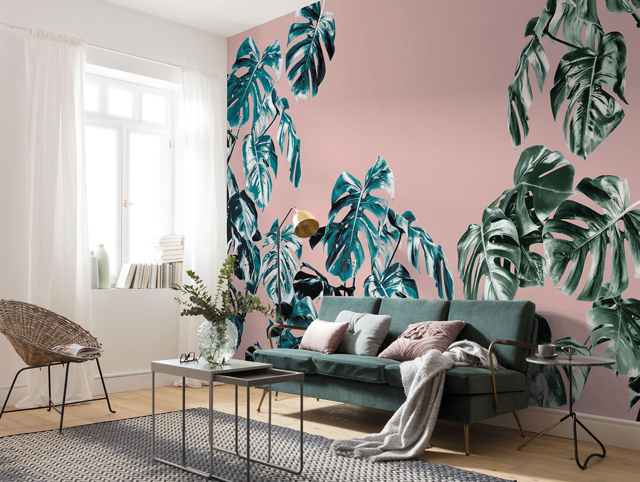 Digitaldruck Vlies Fototapete | Monstera Rosé | 400 x 250 cm