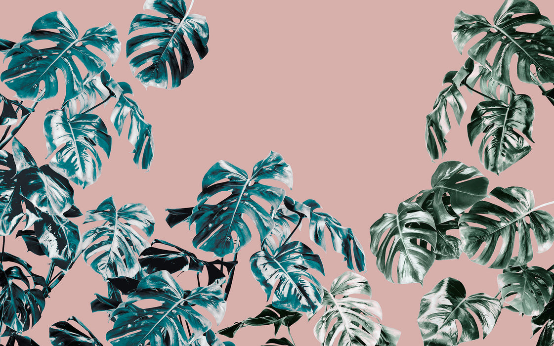Digitaldruck Vlies Fototapete | Monstera Rosé | 400 x 250 cm