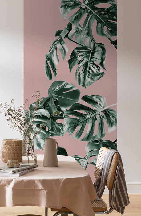 Digitaldruck Vlies Fototapete | Monstera Rosé Panel | 100 x 250 cm