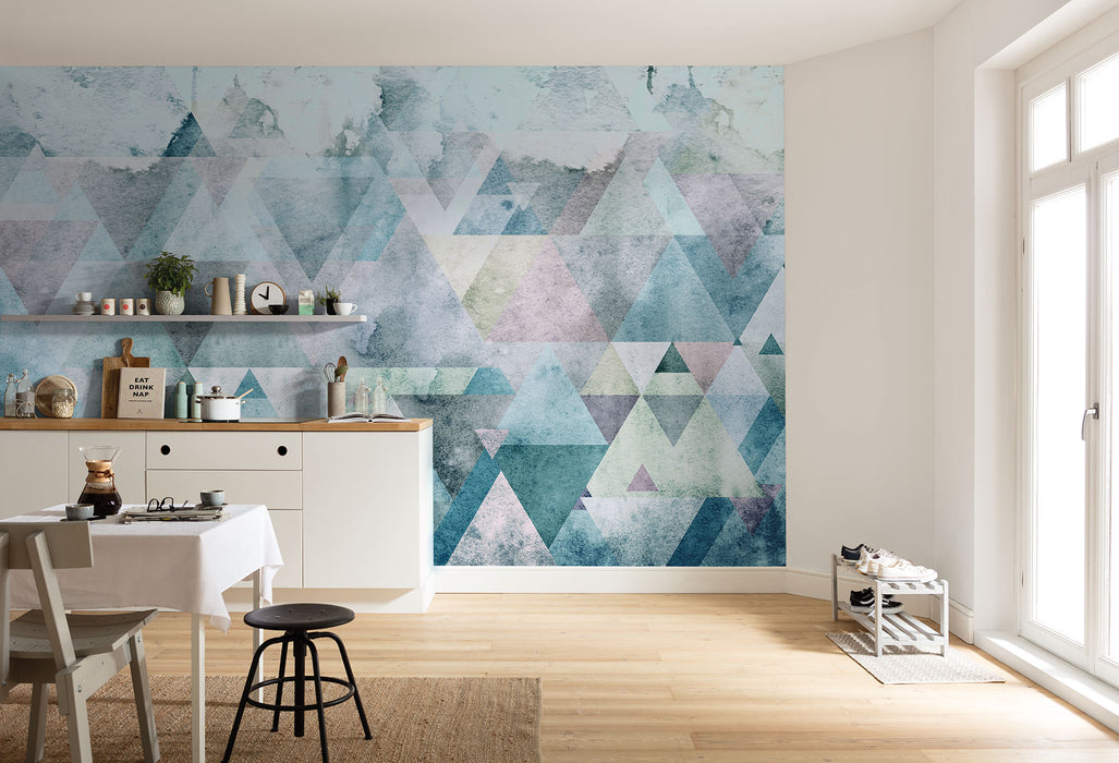 Digitaldruck Vlies Fototapete | Triangles Blue | 400 x 250 cm