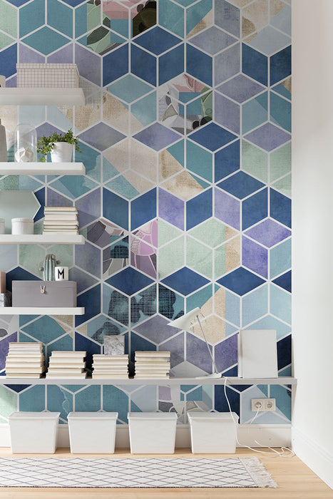 Digitaldruck Vlies Fototapete | Geometric Blue | 200 x 250 cm