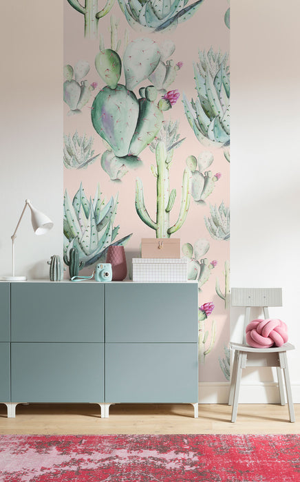 Digitaldruck Vlies Fototapete | Cactus Rose Panel | 100 x 250 cm