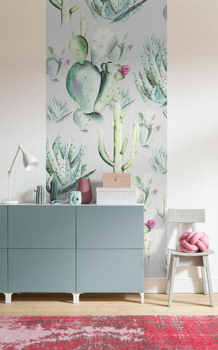 Digitaldruck Vlies Fototapete | Cactus Grey Panel | 100 x 250 cm
