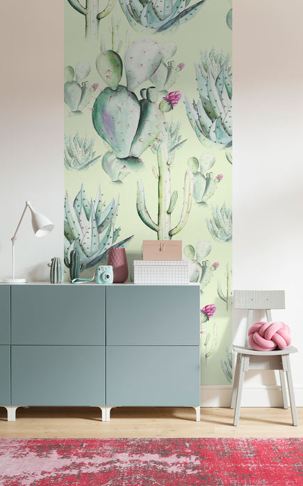 Digitaldruck Vlies Fototapete | Cactus Green Panel | 100 x 250 cm