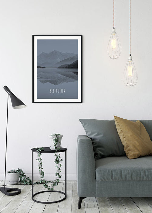 Wandbild - Word Lake Reflection Steel