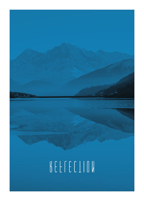 Wandbild - Word Lake Reflection Blue