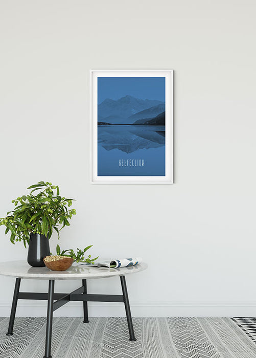 Wandbild - Word Lake Reflection Blue