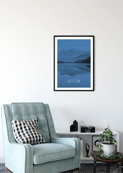 Wandbild - Word Lake Reflection Blue