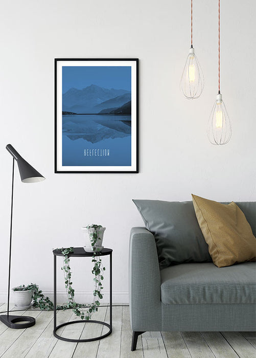 Wandbild - Word Lake Reflection Blue
