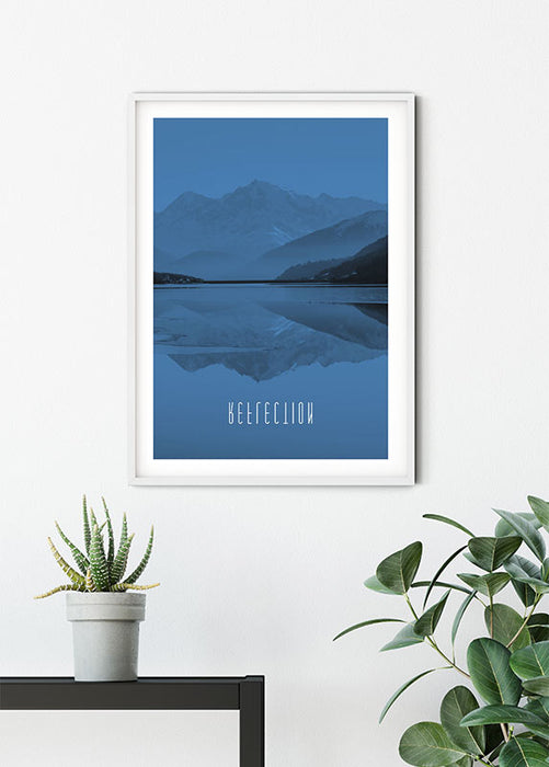 Wandbild - Word Lake Reflection Blue