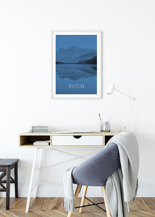 Wandbild - Word Lake Reflection Blue