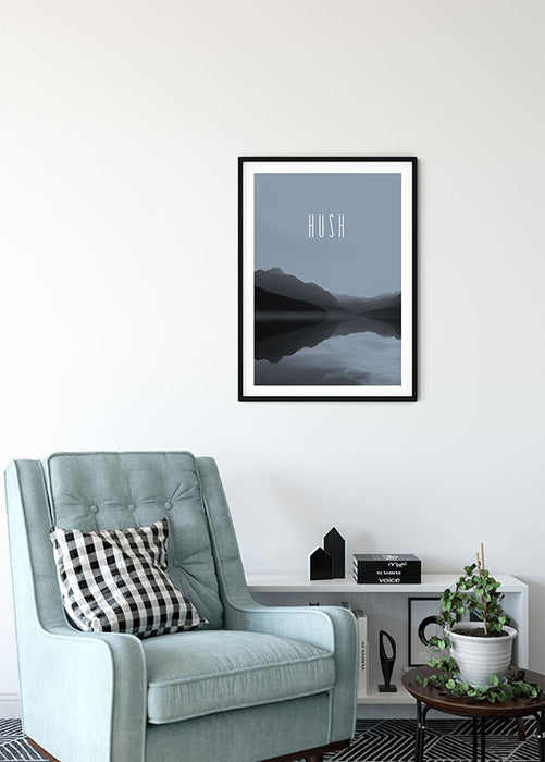 Wandbild - Word Lake Hush Steel