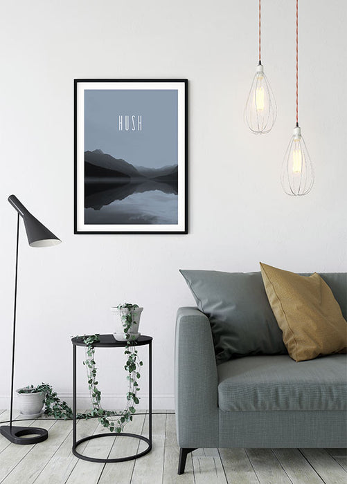 Wandbild - Word Lake Hush Steel