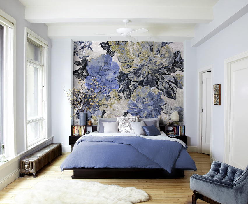 Digitaldruck Vlies Fototapete | Vintage blue Garden | 300 x 250 cm