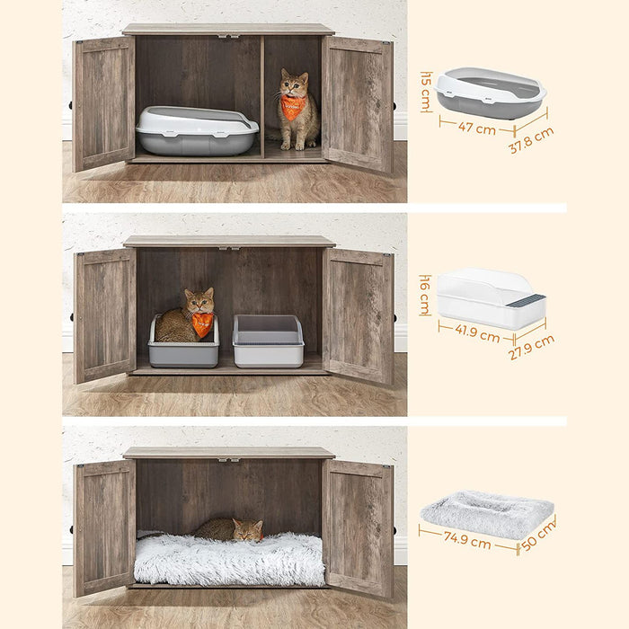AUSLAUF FEANDREA | Greige PCL002G01 Cat Litter Tray Cabinet with Doors for Cat Litter Tray Katzenhaus Easy Assembly
