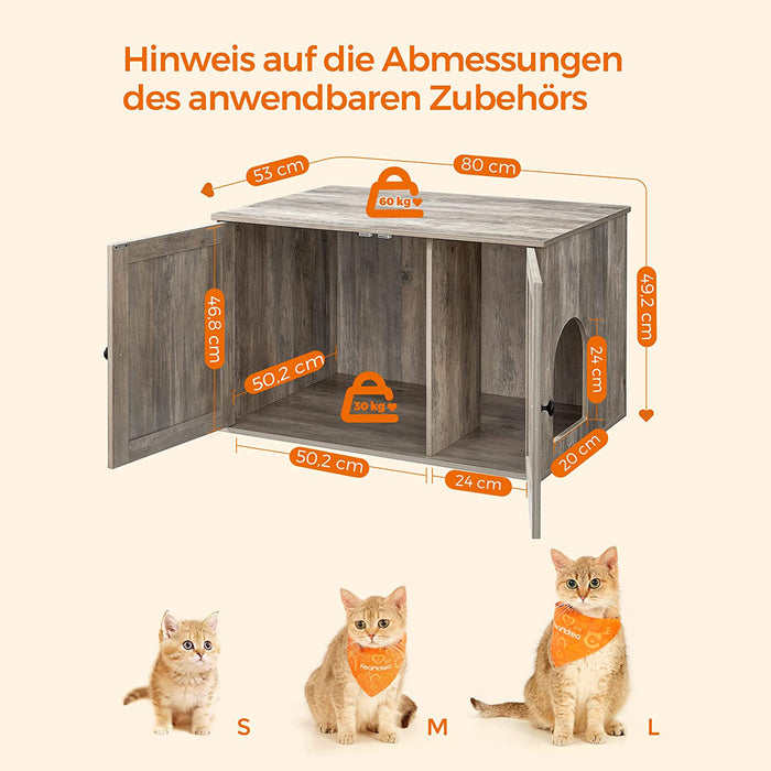 AUSLAUF FEANDREA | Greige PCL002G01 Cat Litter Tray Cabinet with Doors for Cat Litter Tray Katzenhaus Easy Assembly