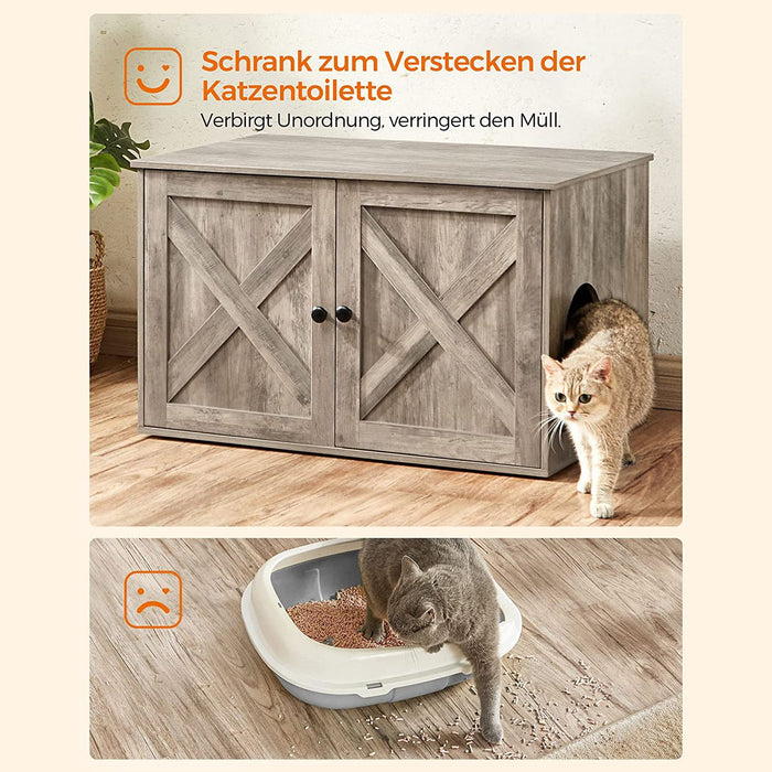 AUSLAUF FEANDREA | Greige PCL002G01 Cat Litter Tray Cabinet with Doors for Cat Litter Tray Katzenhaus Easy Assembly