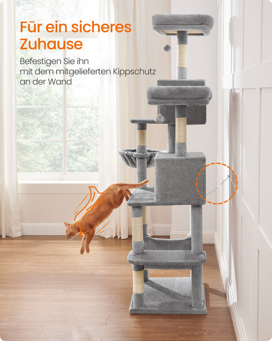 AUSLAUF FEANDREA | PCT196W01 Katzenkratzbaum, Slim Katzenkratzbaum, Large Cats, Stationary, Space Saving, Easy Climbing, Large Hängematte, Eliminates Lack of Exercise, Multiple Heads 78.6 inches (199 cm) Height