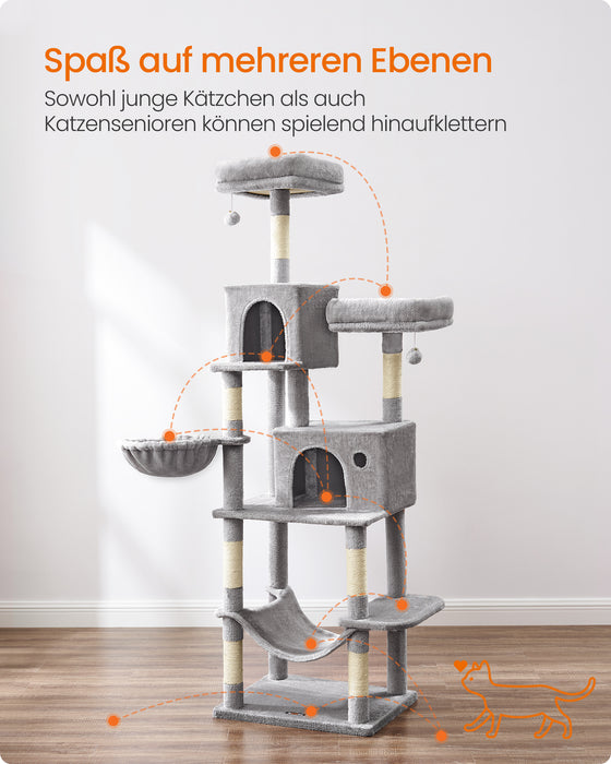 AUSLAUF FEANDREA | PCT196W01 Katzenkratzbaum, Slim Katzenkratzbaum, Large Cats, Stationary, Space Saving, Easy Climbing, Large Hängematte, Eliminates Lack of Exercise, Multiple Heads 78.6 inches (199 cm) Height