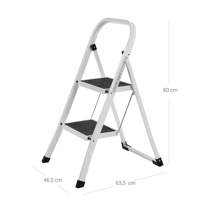 AUSLAUF SONGMICS | GSL12WT Folding Step Ladder with 2 Steps, Folding Section, Safety Locking Mechanism, Easy to Store, Load Capacity 150 kg, TÜV Rheinland-Tested to EN14183