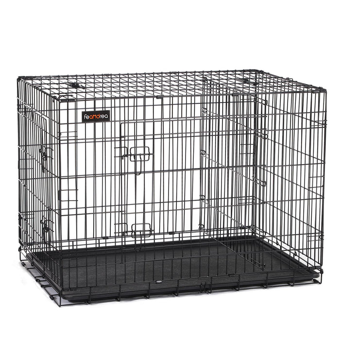 AUSLAUF FEANDREA | Hundegitter, Dog Crate with 2 Doors, 122 x 74.5 x 80.5 cm, Black PPD48BK