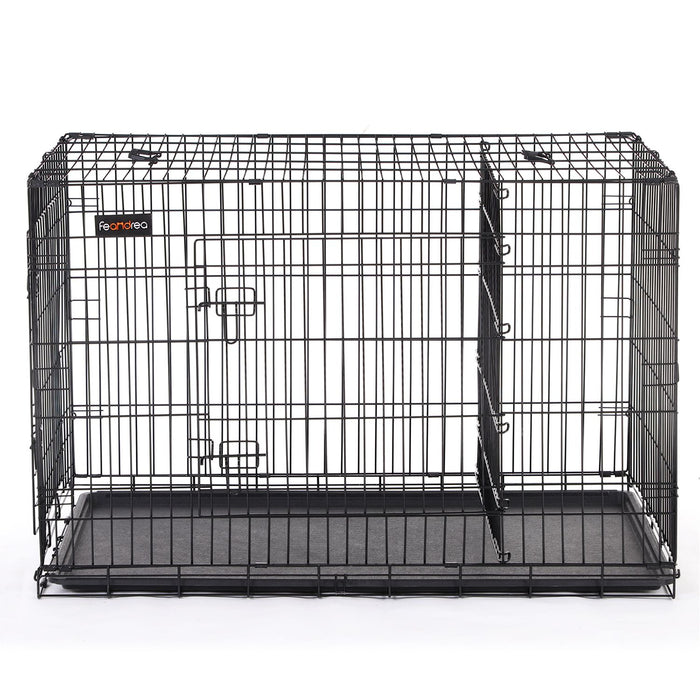 AUSLAUF FEANDREA | Hundegitter, Dog Crate with 2 Doors, 122 x 74.5 x 80.5 cm, Black PPD48BK