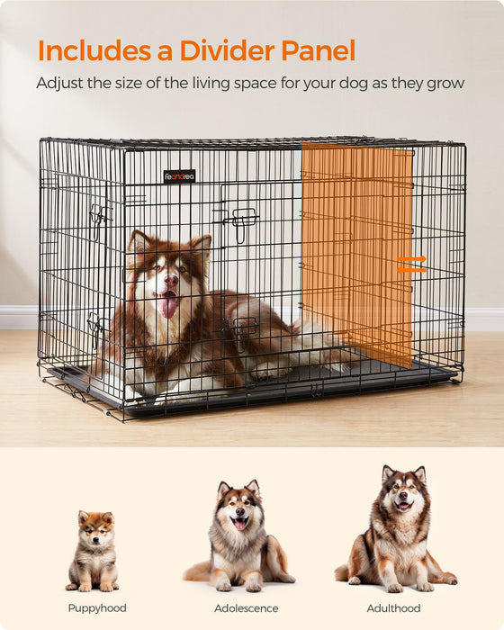 AUSLAUF FEANDREA | Hundegitter, Dog Crate with 2 Doors, 122 x 74.5 x 80.5 cm, Black PPD48BK