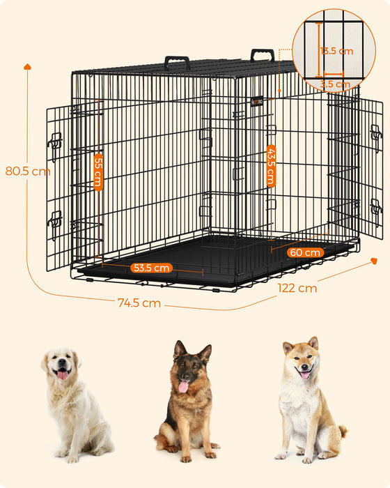AUSLAUF FEANDREA | Hundegitter, Dog Crate with 2 Doors, 122 x 74.5 x 80.5 cm, Black PPD48BK
