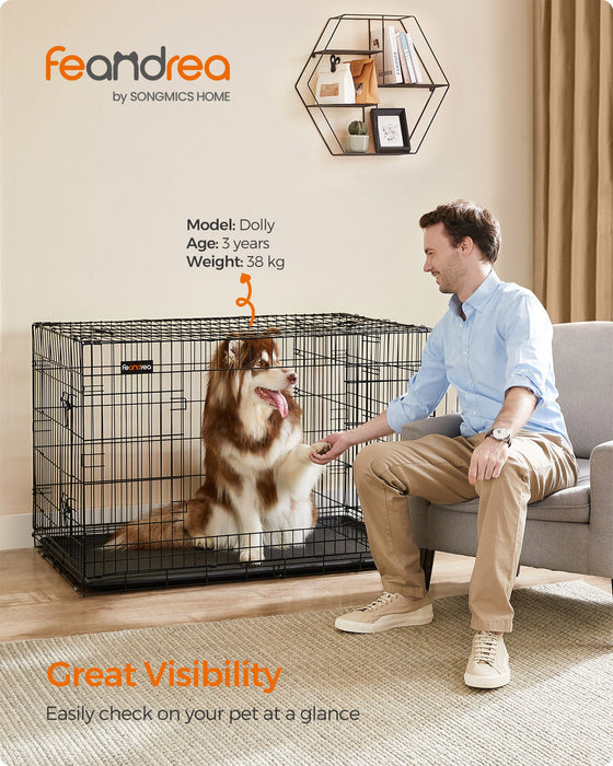 AUSLAUF FEANDREA | Hundegitter, Dog Crate with 2 Doors, 122 x 74.5 x 80.5 cm, Black PPD48BK