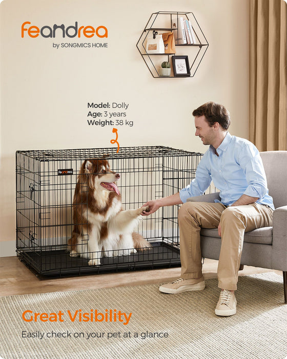 AUSLAUF FEANDREA | Dog Crate, faltbar, 122 cm Long, 2 Doors, XXL, Black PPD48H