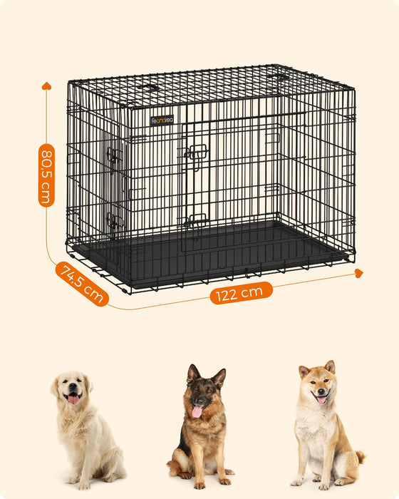 AUSLAUF FEANDREA | Dog Crate, faltbar, 122 cm Long, 2 Doors, XXL, Black PPD48H