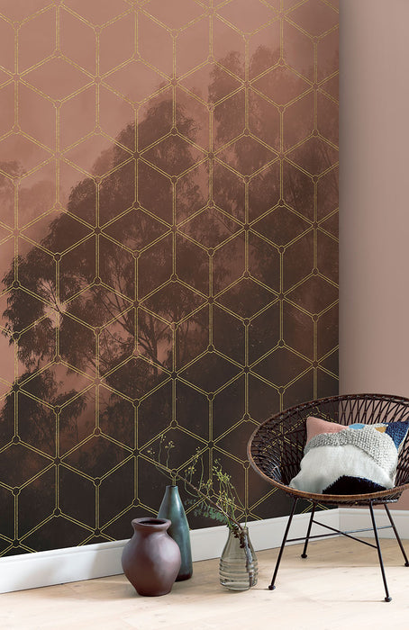 Digitaldruck Vlies Fototapete | Golden Grid | 200 x 250 cm