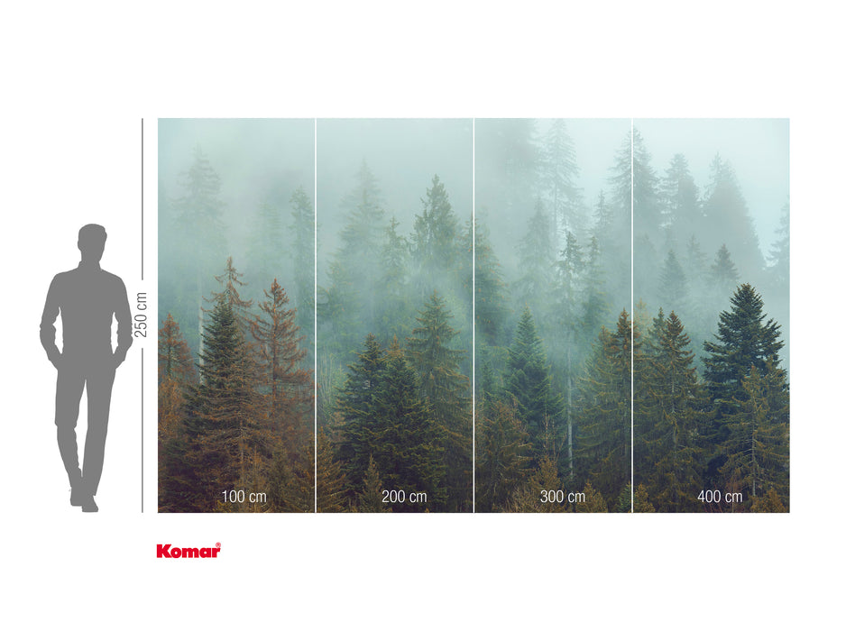 Komar NEU | Digitaldruck Vlies Fototapete - Foggy Firs - Größe 400 x 250 cm