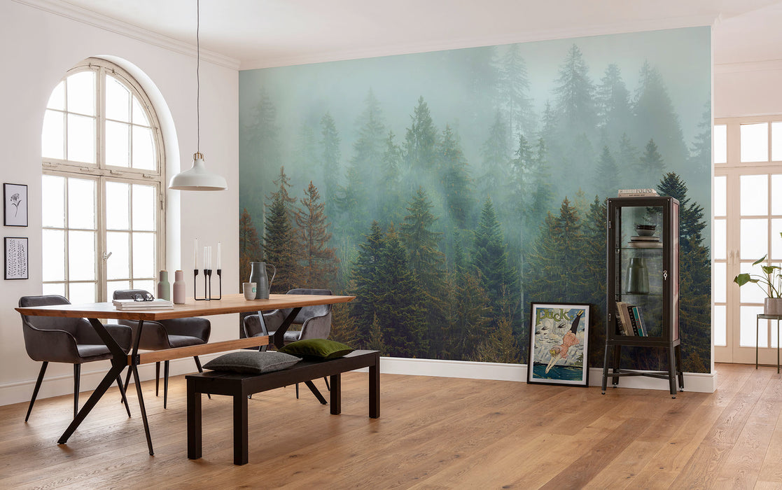 Komar NEU | Digitaldruck Vlies Fototapete - Foggy Firs - Größe 400 x 250 cm