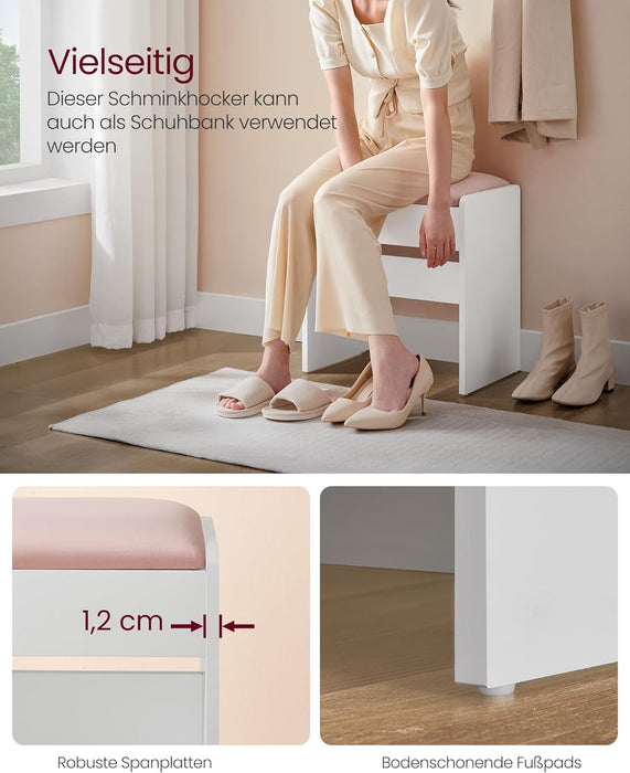 VASAGLE | Hocker Schminktisch aus Samt mattweiß-pastellrosa
