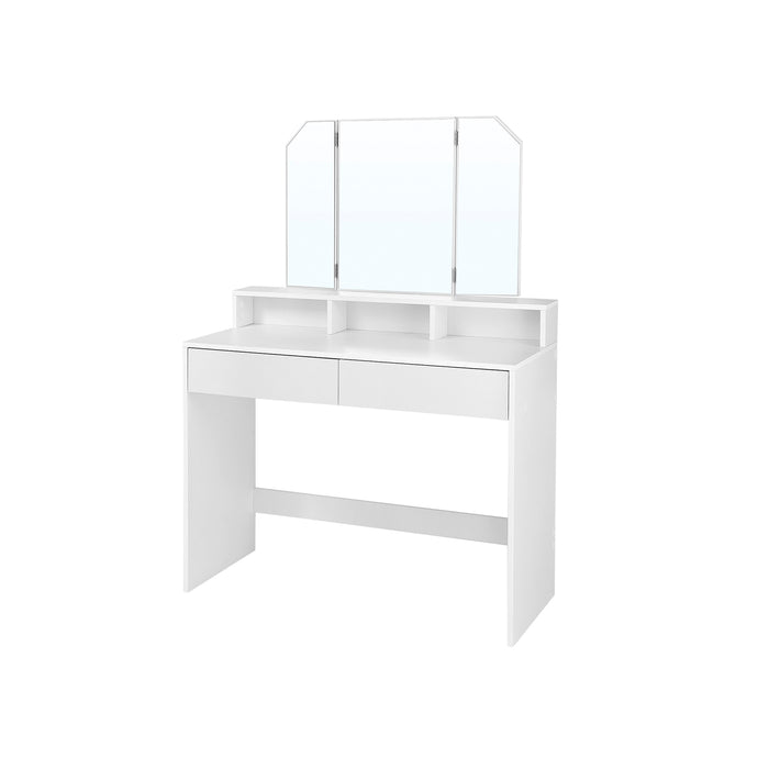 AUSLAUF VASAGLE | Dressing Table with Tri-Fold Mirror, Makeup Table with 2 Drawers und 3 Open Compartments, Vanity Table, Modern Style, weiß RDT115W01