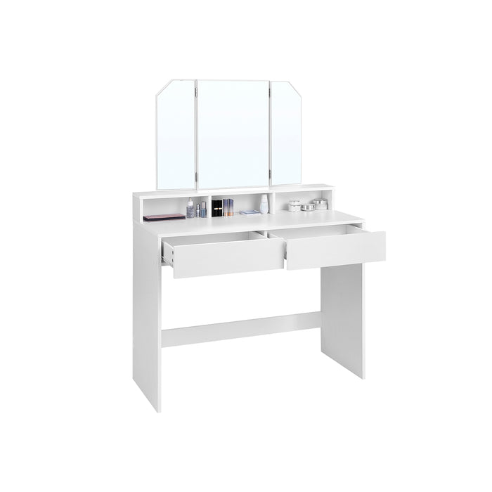 AUSLAUF VASAGLE | Dressing Table with Tri-Fold Mirror, Makeup Table with 2 Drawers und 3 Open Compartments, Vanity Table, Modern Style, weiß RDT115W01
