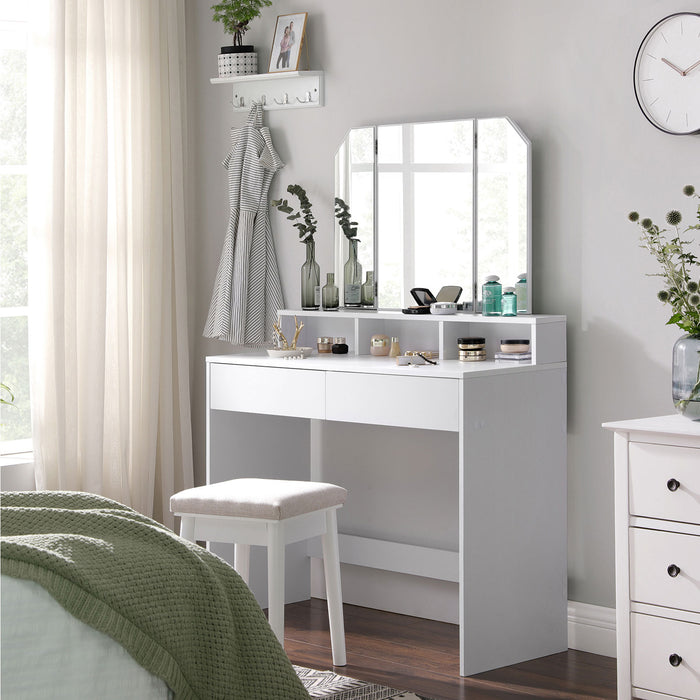 AUSLAUF VASAGLE | Dressing Table with Tri-Fold Mirror, Makeup Table with 2 Drawers und 3 Open Compartments, Vanity Table, Modern Style, weiß RDT115W01