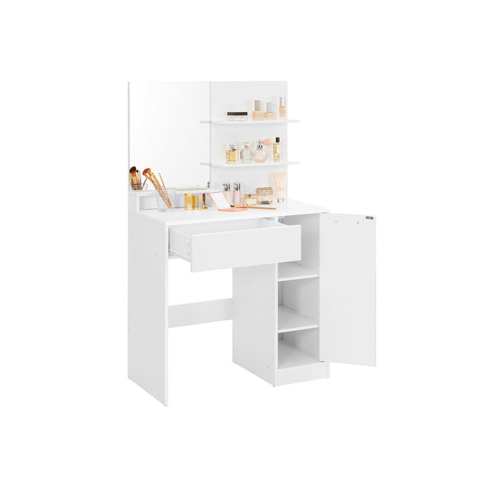 AUSLAUF VASAGLE | Dressing Table, Makeup Table, Vanity Table with Mirror, 1 Drawer, 2 Shelves, Storage Cabinet, Makeup Organiser, weiß RDT119W01