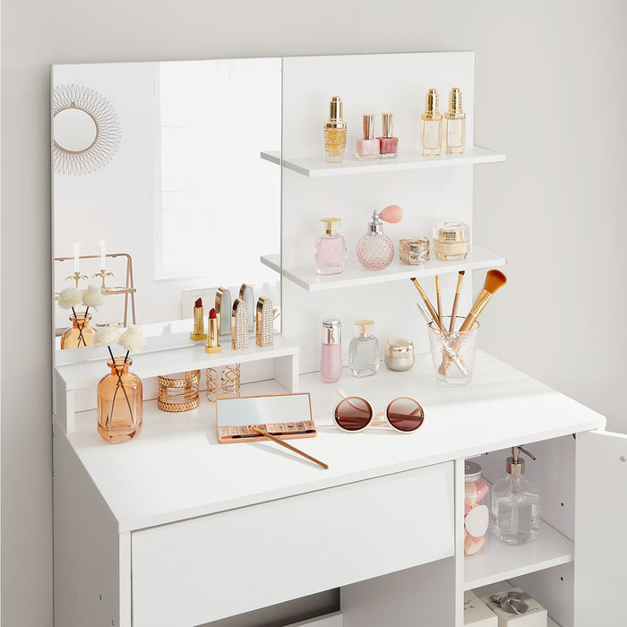 AUSLAUF VASAGLE | Dressing Table, Makeup Table, Vanity Table with Mirror, 1 Drawer, 2 Shelves, Storage Cabinet, Makeup Organiser, weiß RDT119W01