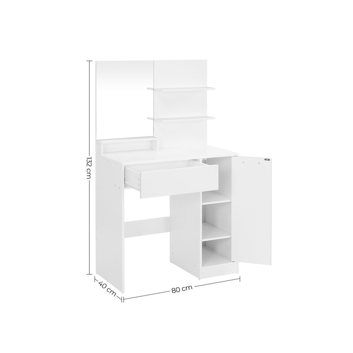 AUSLAUF VASAGLE | Dressing Table, Makeup Table, Vanity Table with Mirror, 1 Drawer, 2 Shelves, Storage Cabinet, Makeup Organiser, weiß RDT119W01