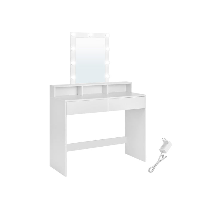 AUSLAUF VASAGLE | Dressing Table, LED Light with Adjustable Brightness, Makeup Table with Mirror, 2 Drawers und 3 Compartments, Makeup Station, Modern, weiß RDT164W01