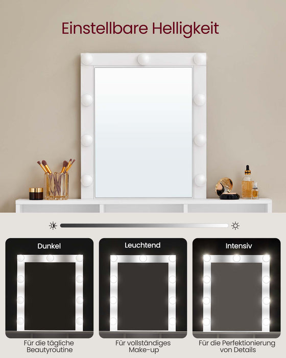 AUSLAUF VASAGLE | Dressing Table, LED Light with Adjustable Brightness, Makeup Table with Mirror, 2 Drawers und 3 Compartments, Makeup Station, Modern, weiß RDT164W01