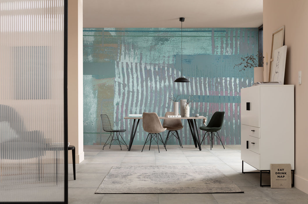 Komar NEU | Digitaldruck Vlies Fototapete - Lines Mellow grey-bleu - Größe 500 x 280 cm