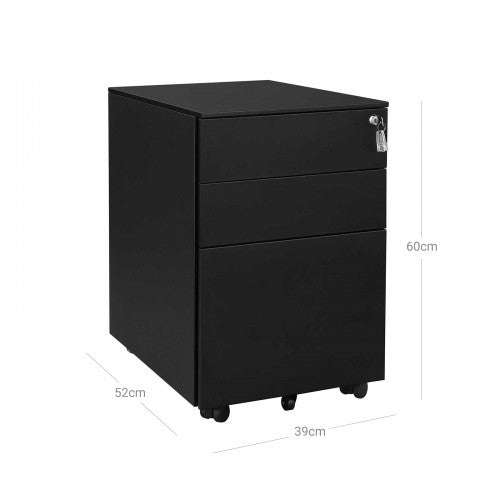 AUSLAUF SONGMICS | Mobile File Cabinet with 3 Drawers Lockable Steel Pedestal with Suspension File Hanging Rails, Fully Assembled Except Casters, Black OFC60BK