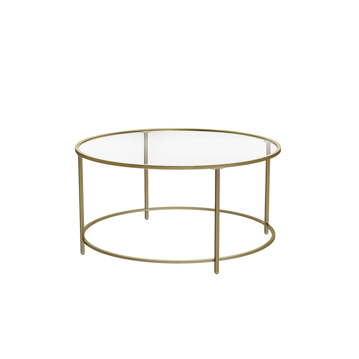 AUSLAUF VASAGLE | Round Coffee Table, Glass Table with Steel Frame, Living Room Table, Sofa Table, Tempered Glass, gold LGT21G