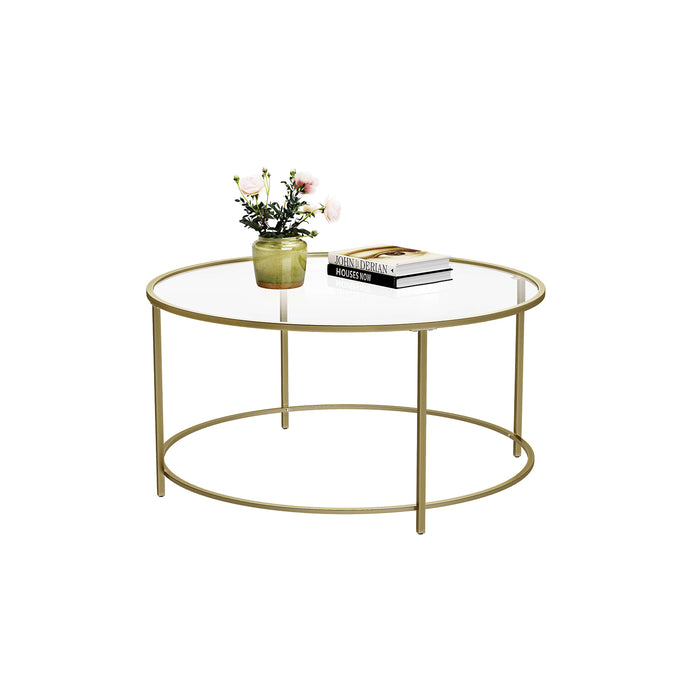 AUSLAUF VASAGLE | Round Coffee Table, Glass Table with Steel Frame, Living Room Table, Sofa Table, Tempered Glass, gold LGT21G
