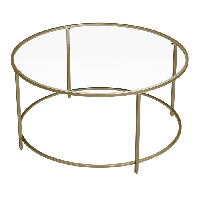 AUSLAUF VASAGLE | Round Coffee Table, Glass Table with Steel Frame, Living Room Table, Sofa Table, Tempered Glass, gold LGT21G